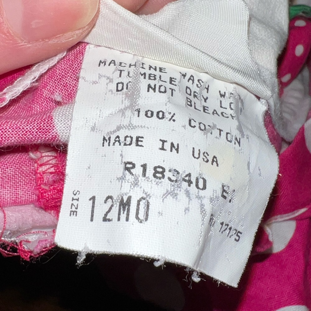 Vintage Bonnie Baby Pink and White Polka Dot Collar Floral Dress Size 12 Month - Picture 8 of 9